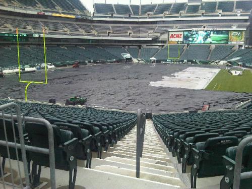 The Linc continues to get pummled by rain just hours before kickoff.